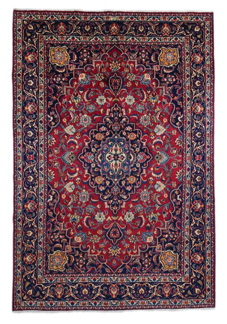 Maschhad Perserteppich 297 x 200 cm, 200.000 Knoten/m², florales Muster, handgeknüpft