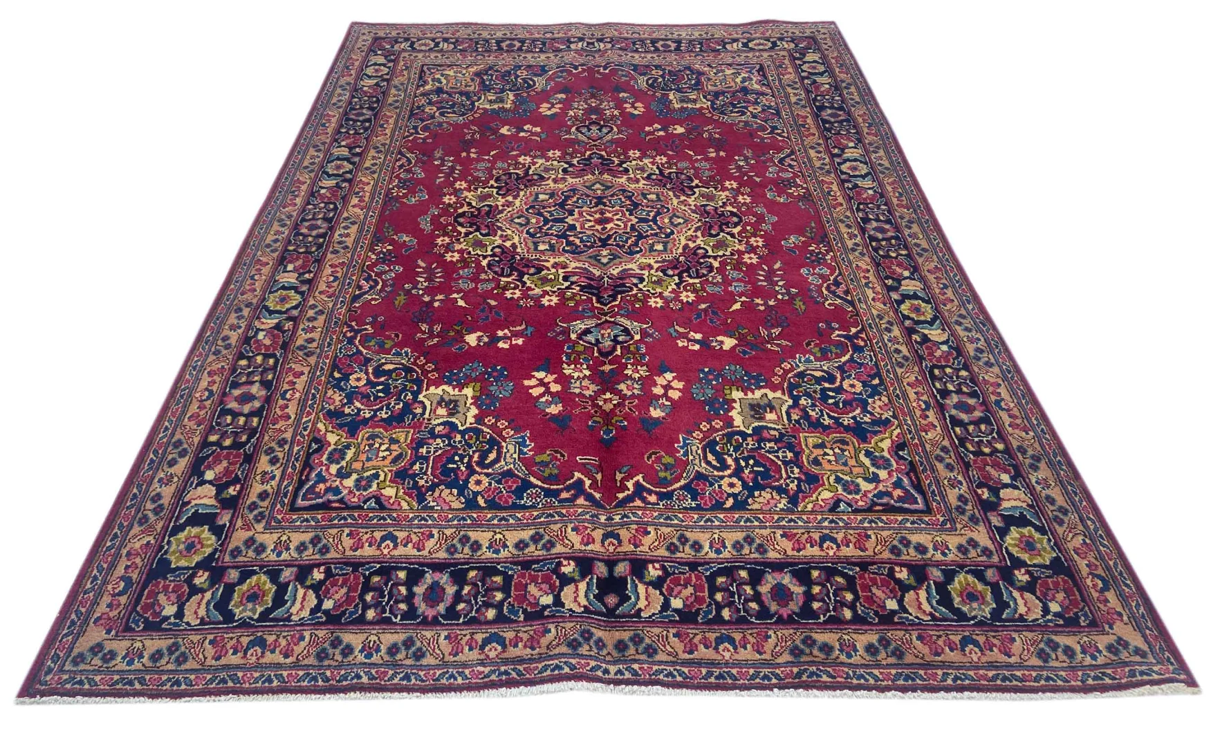 Maschhad Perserteppich 284 x 199 cm - 200.000 Knoten/m², florales Muster, handgeknüpft