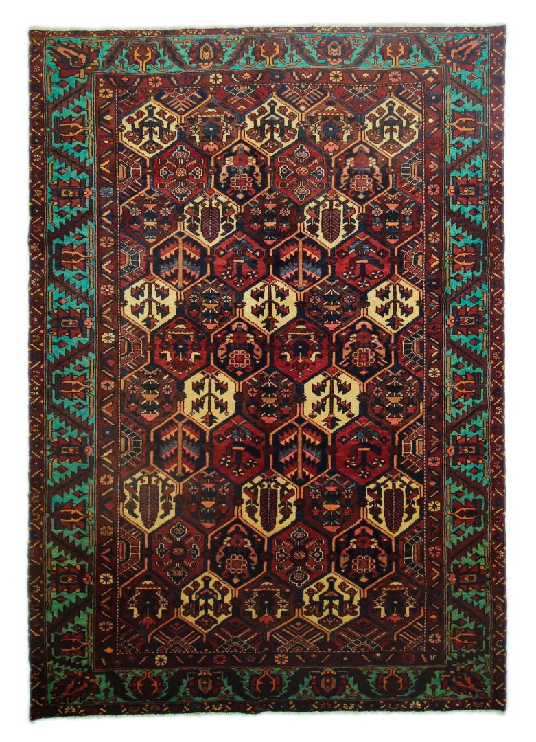 Bakhtiar Teppich 303 x 210 cm - 200.000 Knoten/Qm, Gartenmuster aus Pflanzen- und Tiermotiven, handgeknüpft, Perserteppich