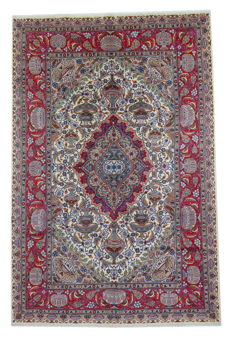 Kashmar Teppich 296 x 196 cm - 200.000 Knoten/m² - Zirkhaki-Muster, stilisierte Blumen - handgeknüpft, Perserteppich