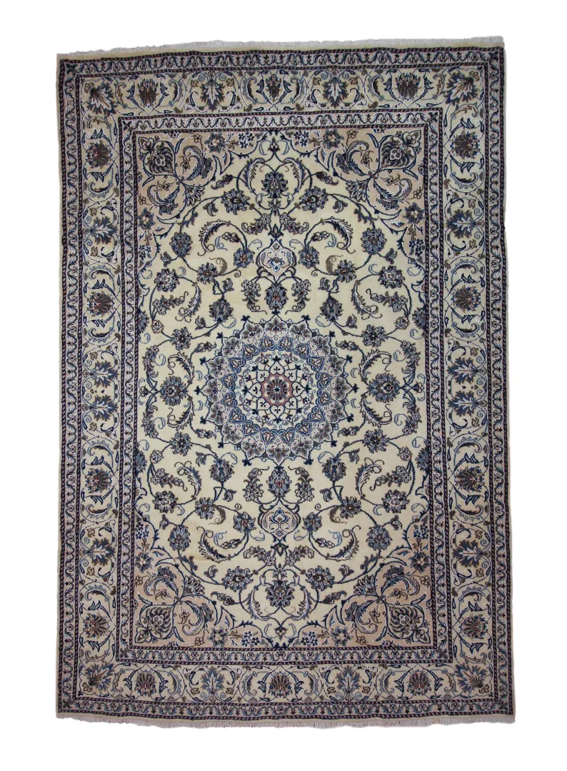Nain Teppich 300 x 200 cm, 12La 200.000 Knoten/m², florales Muster mit Medaillon, handgeknüpft, Perserteppich