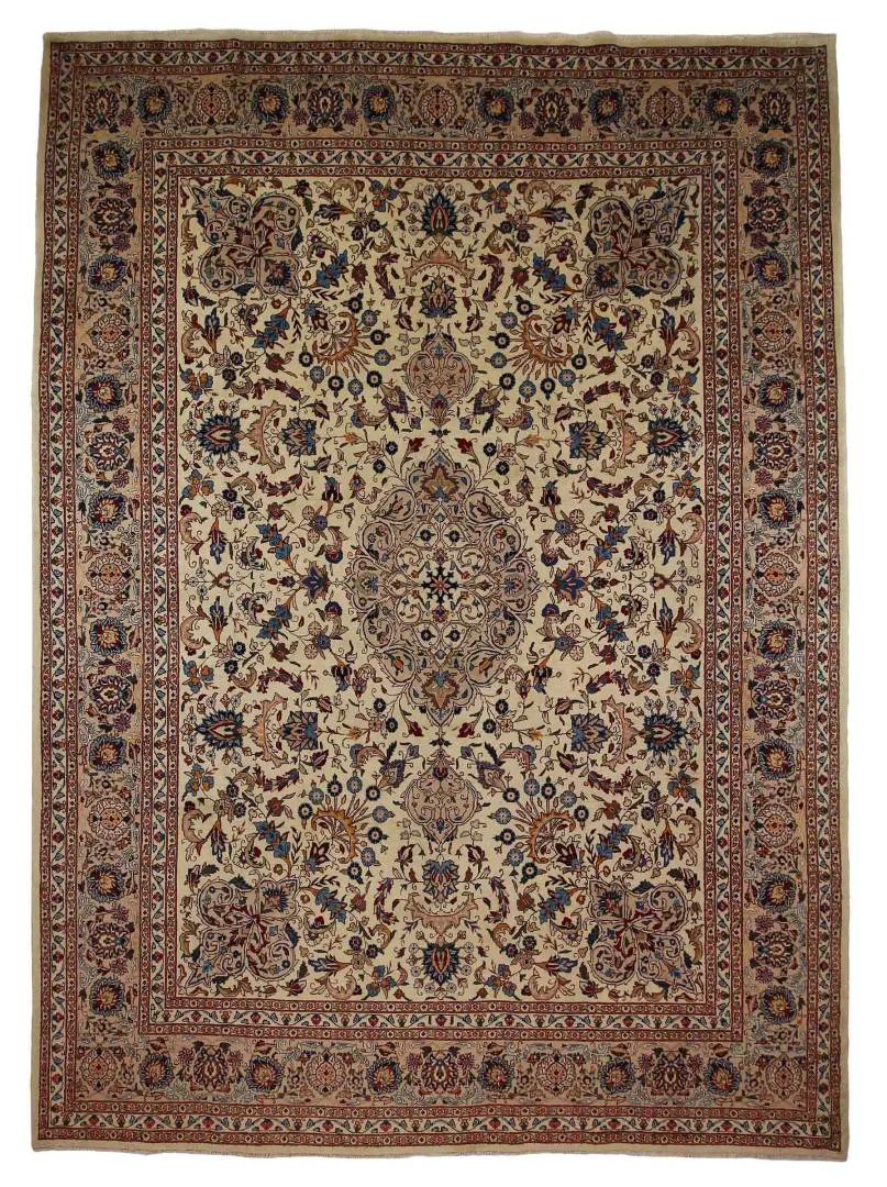 Kashmar Perserteppich 398 x 300 cm - 200.000 Knoten/m², Zirkhaki-Muster, handgeknüpft