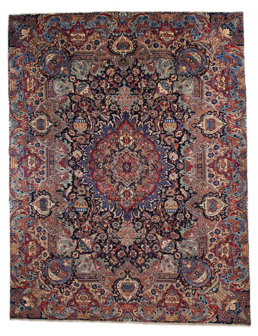 Kashmar Perserteppich 368 x 282 cm – 200.000 Knoten/m², Zirkhaki-Muster, stilisierte Blumen, handgeknüpft