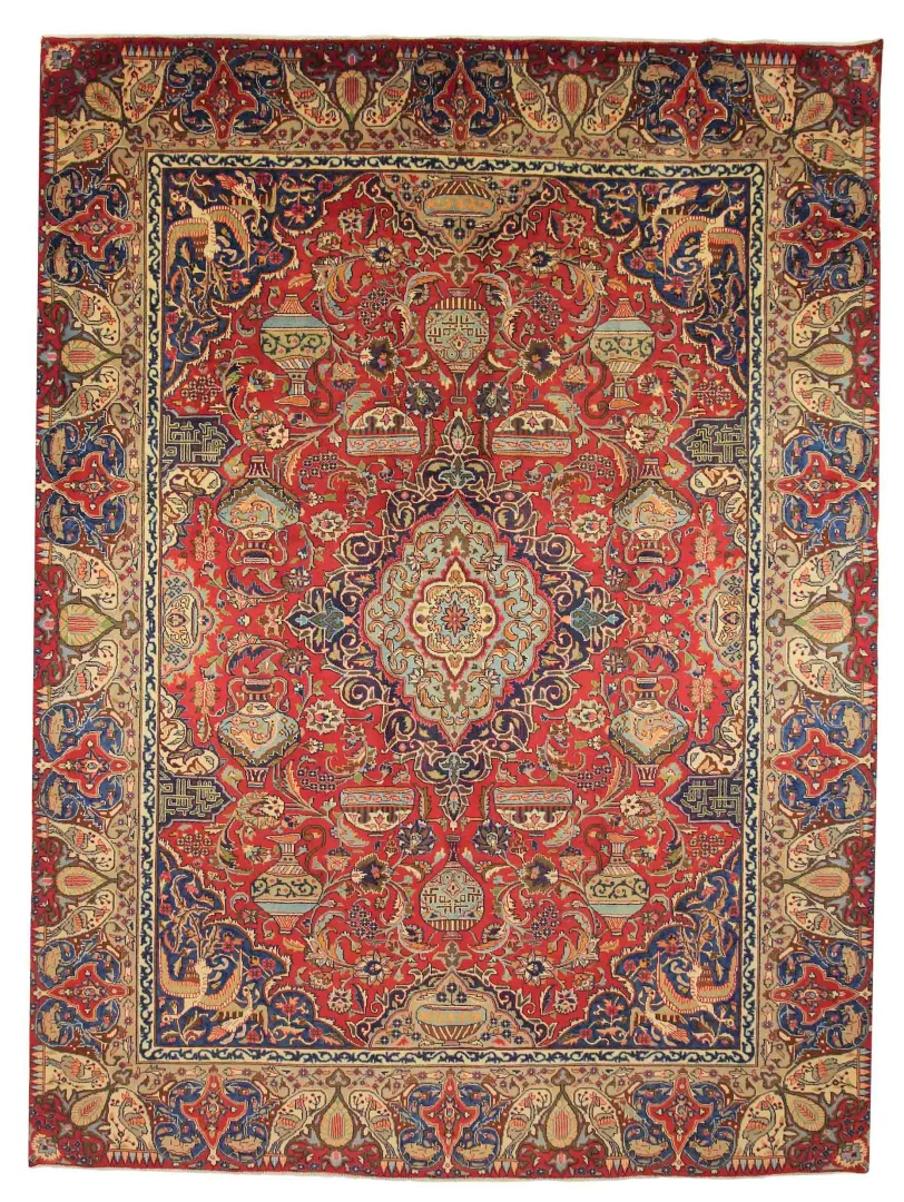 Kashmar Perserteppich 390 x 293 cm – 200.000 Knoten/m², Zirkhaki-Muster, handgeknüpft