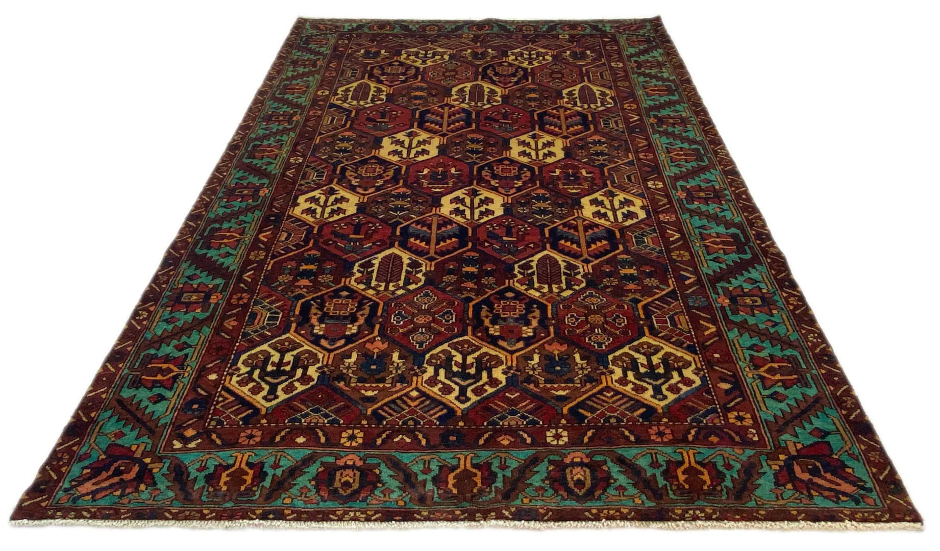 Bakhtiar Teppich 303 x 210 cm - 200.000 Knoten/Qm, Gartenmuster aus Pflanzen- und Tiermotiven, handgeknüpft, Perserteppich