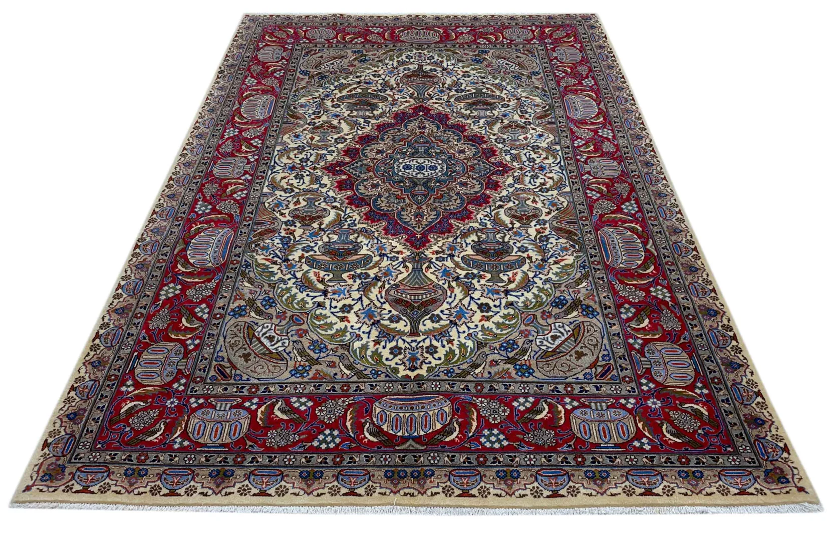 Kashmar Teppich 296 x 196 cm - 200.000 Knoten/m² - Zirkhaki-Muster, stilisierte Blumen - handgeknüpft, Perserteppich