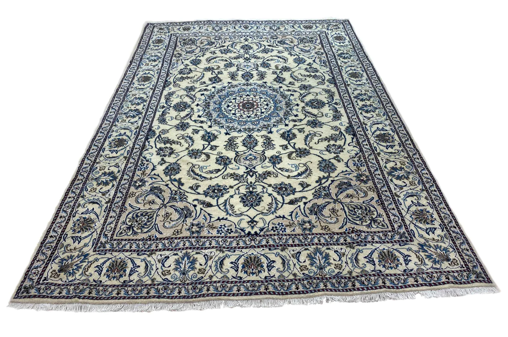 Nain Teppich 300 x 200 cm, 12La 200.000 Knoten/m², florales Muster mit Medaillon, handgeknüpft, Perserteppich