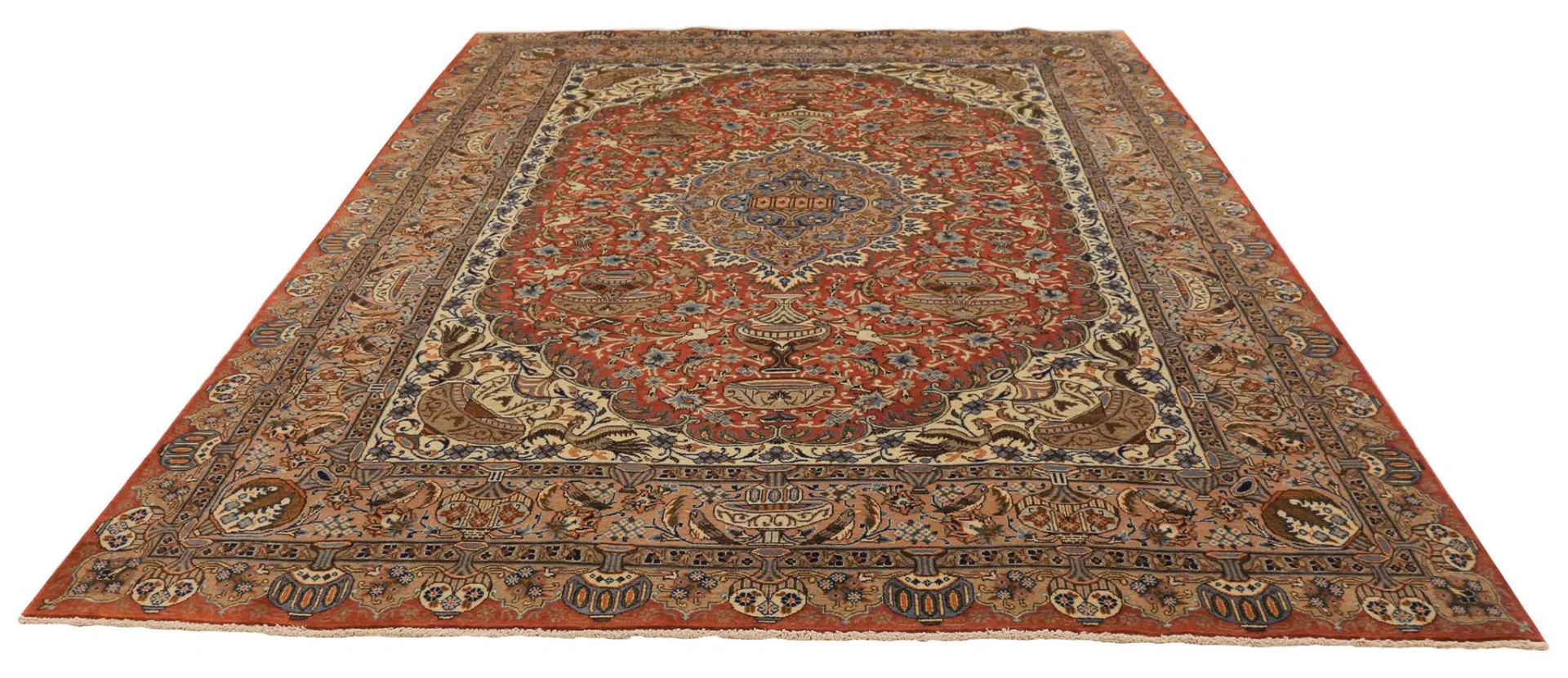 Kashmar Perserteppich 350 x 245 cm - 200.000 Knoten/m², Zirkhaki-Muster, handgeknüpft