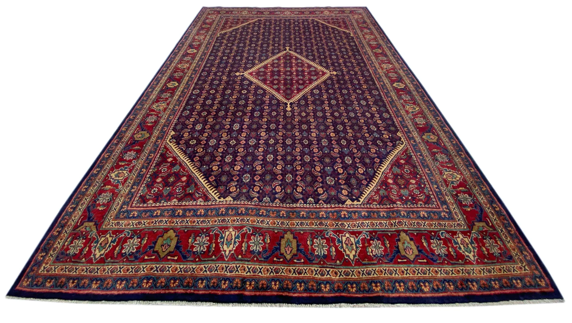 Mahal Teppich 380 x 266 cm – 100.000 Knoten/m² – Große Rosen und Tulpen – handgeknüpft – Perserteppich