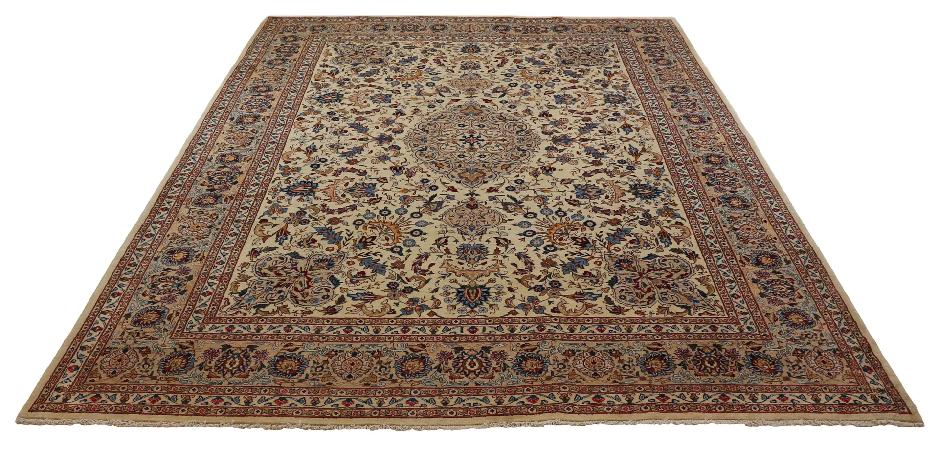 Kashmar Perserteppich 398 x 300 cm - 200.000 Knoten/m², Zirkhaki-Muster, handgeknüpft