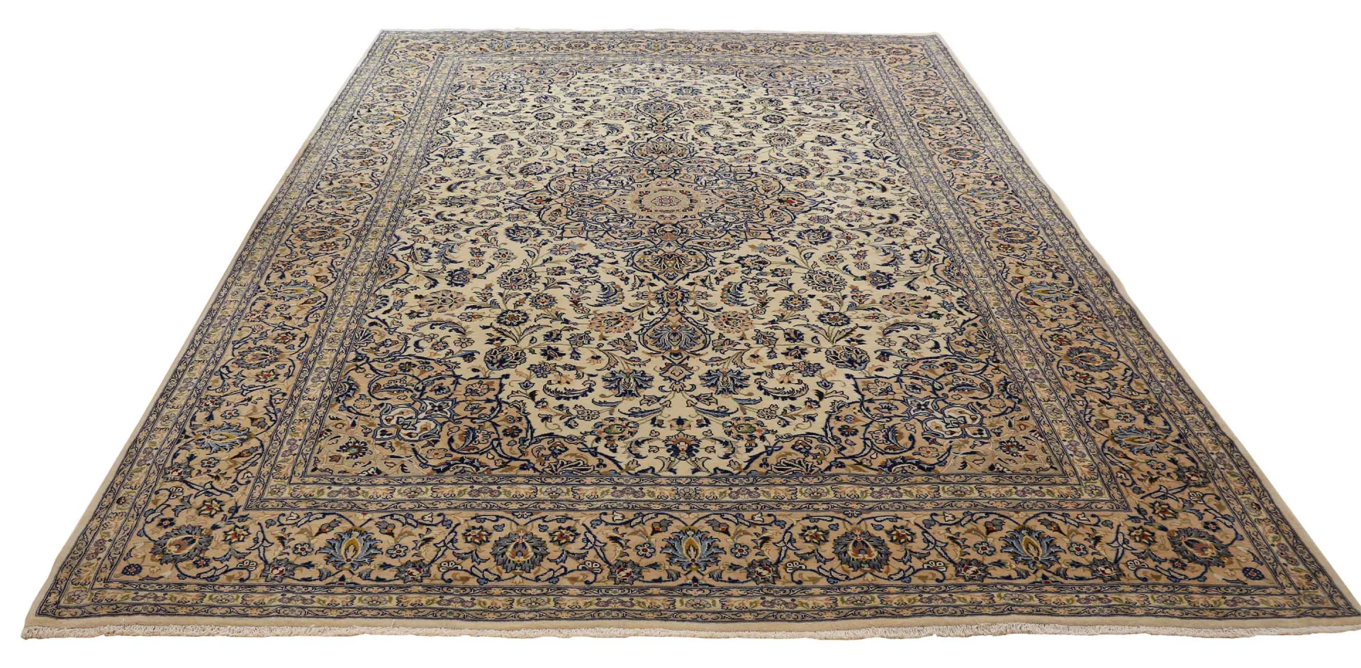 Handgeknüpfter Kerman Perserteppich | 430x297cm Medaillon mit floralen Motiven