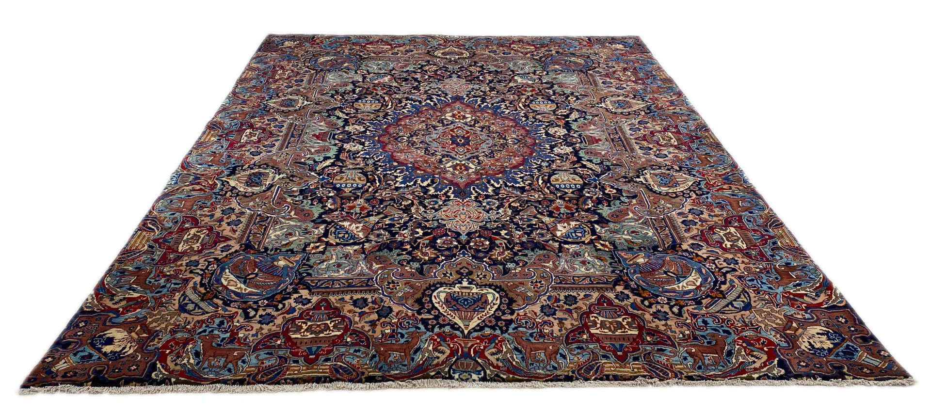 Kashmar Perserteppich 368 x 282 cm – 200.000 Knoten/m², Zirkhaki-Muster, stilisierte Blumen, handgeknüpft