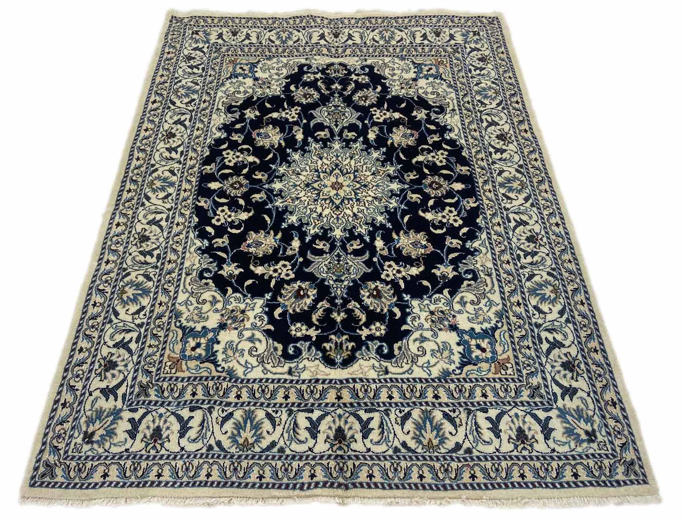 Nain Teppich 210 x 153 cm, 12-Lah, klassisches florales Muster, handgeknüpft, Perserteppich