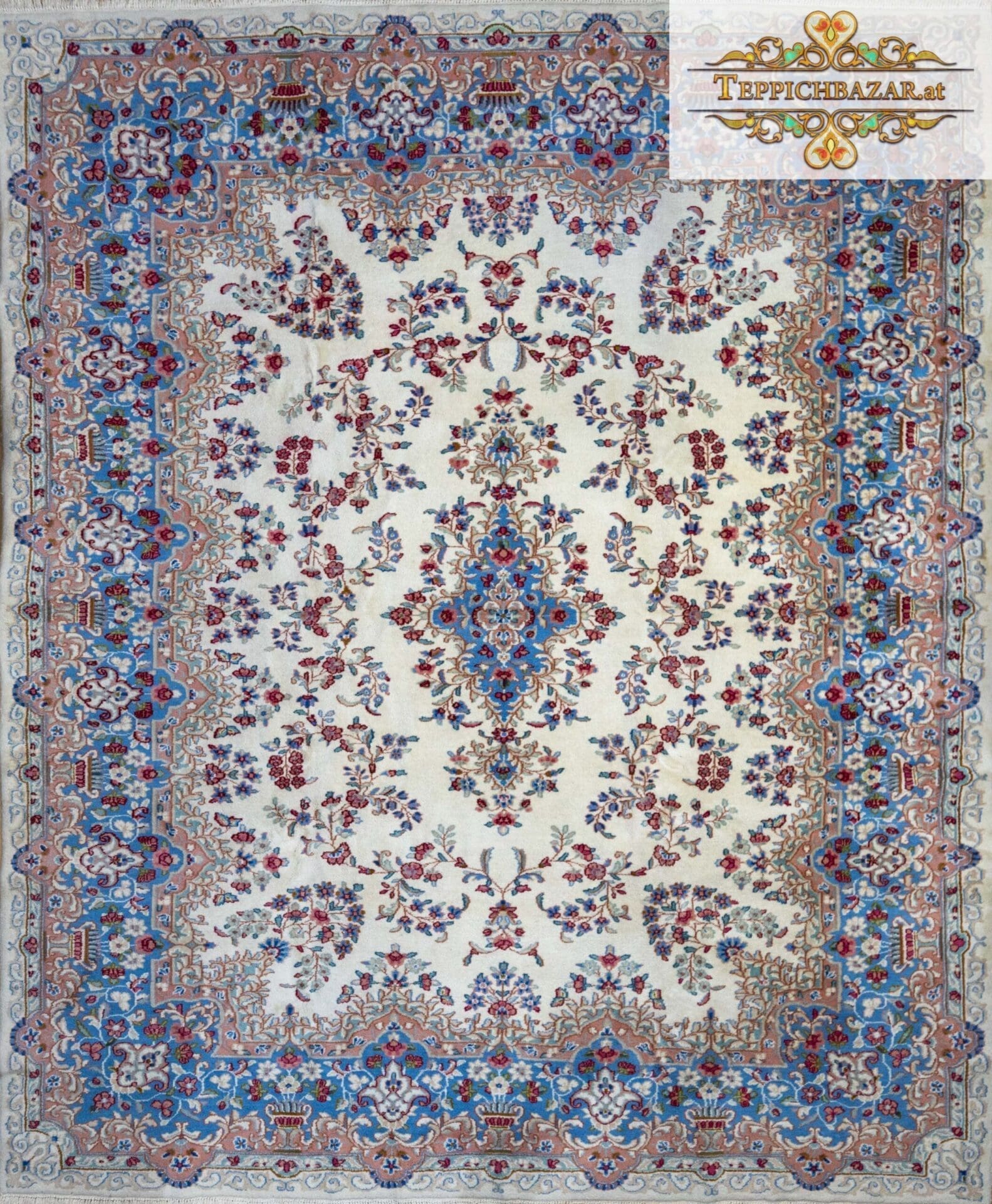 (Verkauft) W1 (#375) UNIKAT 300x245cm ORIGINAL Kirman Handgeknüpfter Perserteppich Beige/Blau