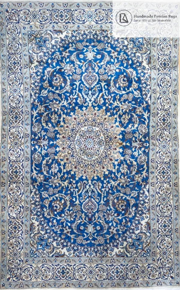 W1(#385) 299x182cm Handgeknüpfter Nain 12La Perserteppich | Lachak-Toranj Medaillon mit Seide
