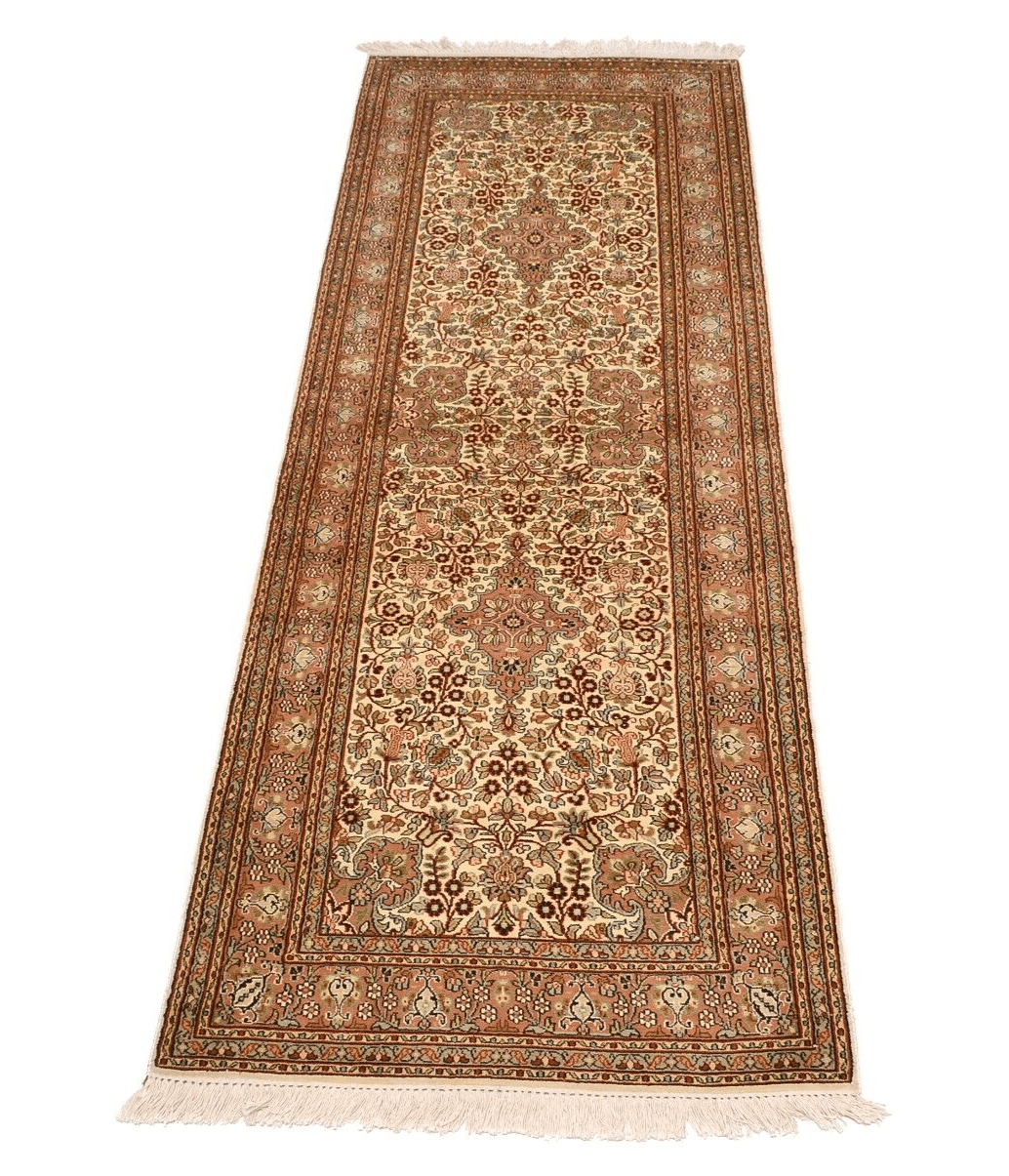 Handgeknüpfter Perserteppich 219x76 cm - 550.000 Knoten/m² - Floral - Kashmir Seide - Neu - Perfekter Zustand Läufer