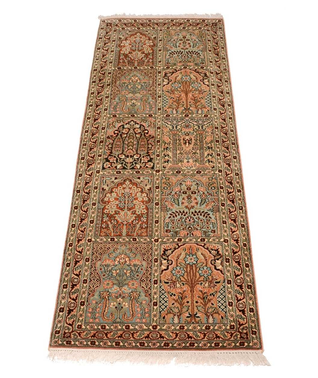 210 x 76 cm Orientteppich mit 550.000 Knoten – Floral Gartenmotiv – handgeknüpft – Kaschmir Siede Läufer