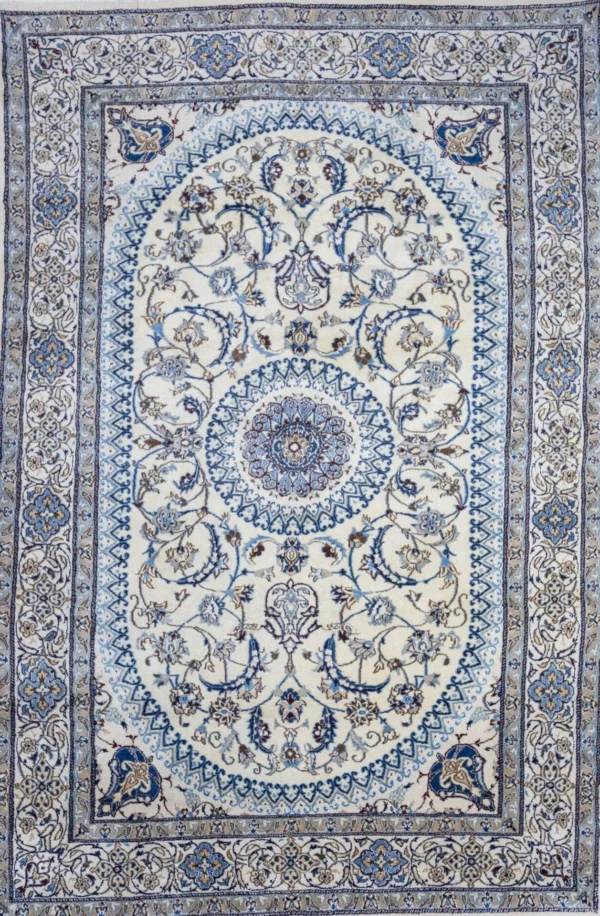 315x197cm Handgeknüpfter Nain 12La Perserteppich | Lachak-Toranj Medaillon mit Seide Neuwertig W1(#396)