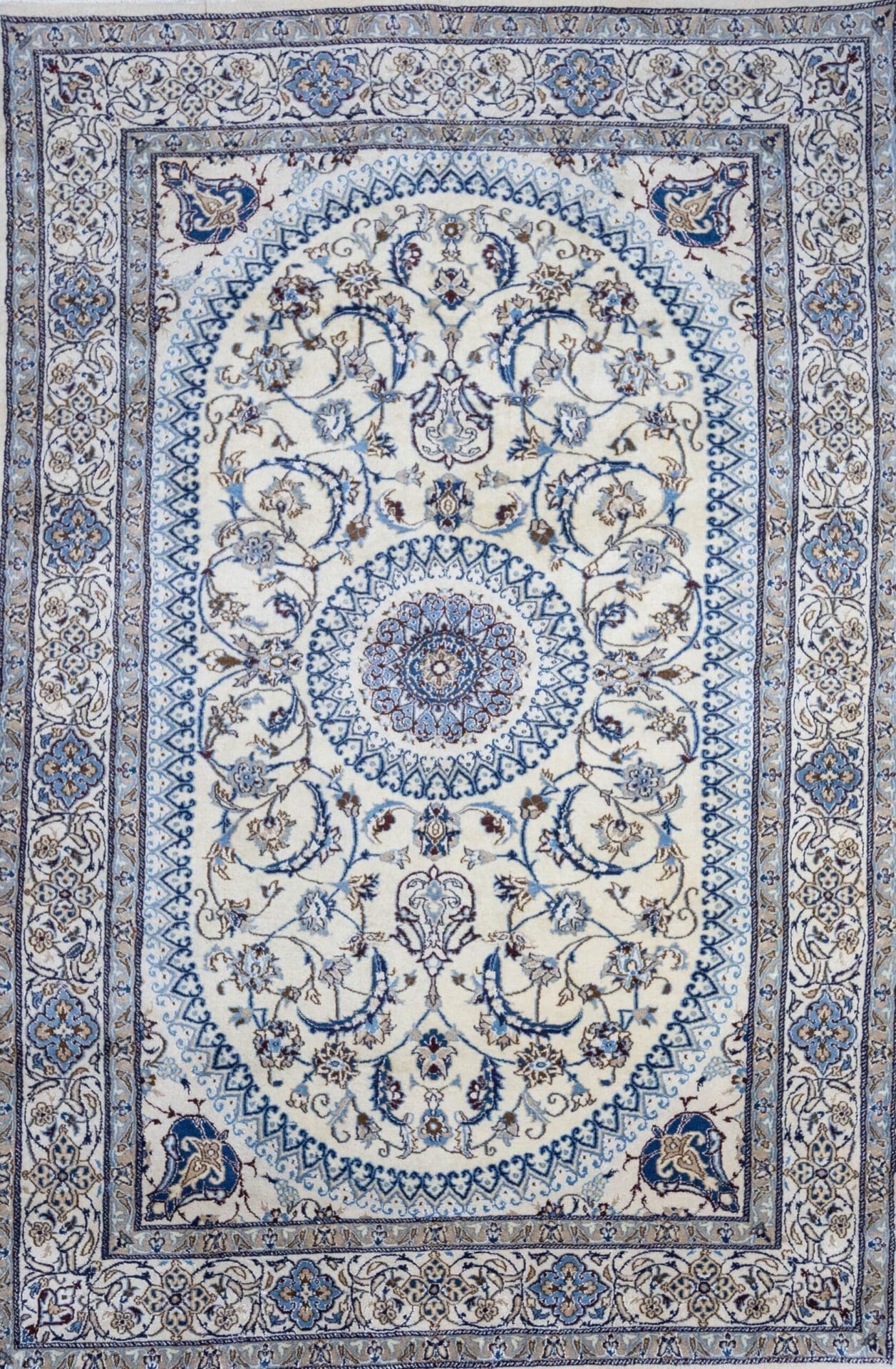 315x197cm Handgeknüpfter Nain 12La Perserteppich | Lachak-Toranj Medaillon mit Seide Neuwertig W1(#396)