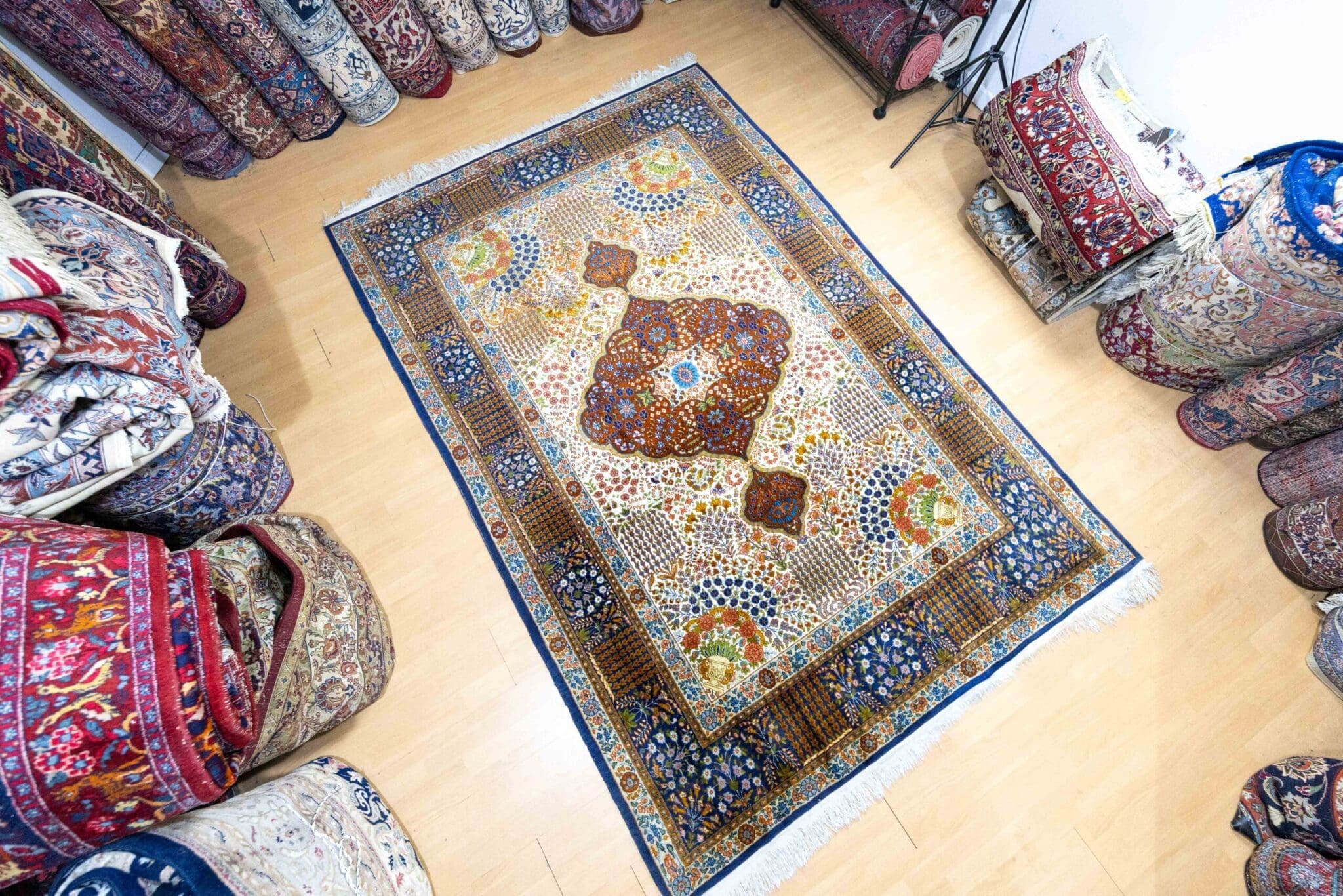 (Verkauft) W1(#400) 280×173cm Handgeknüpfter Kaschmir Orientteppich 640K fein Unikat 50% Seide