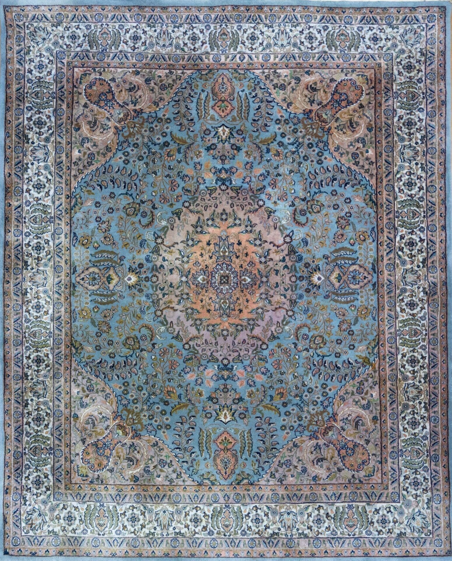 249x198cm Handgeknüpfter INDO Orientteppich - Rare Farbe Türkis W1(#403)