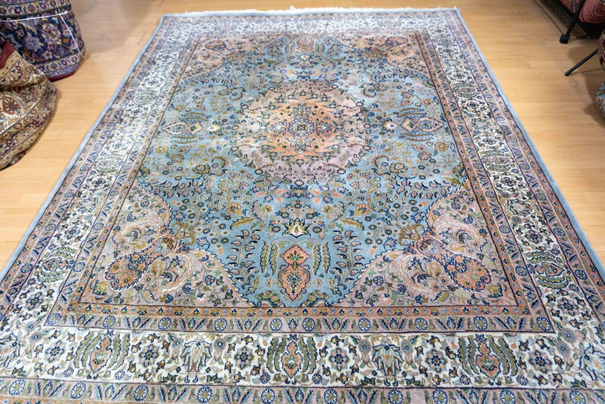 249x198cm Handgeknüpfter INDO Orientteppich - Rare Farbe Türkis W1(#403)
