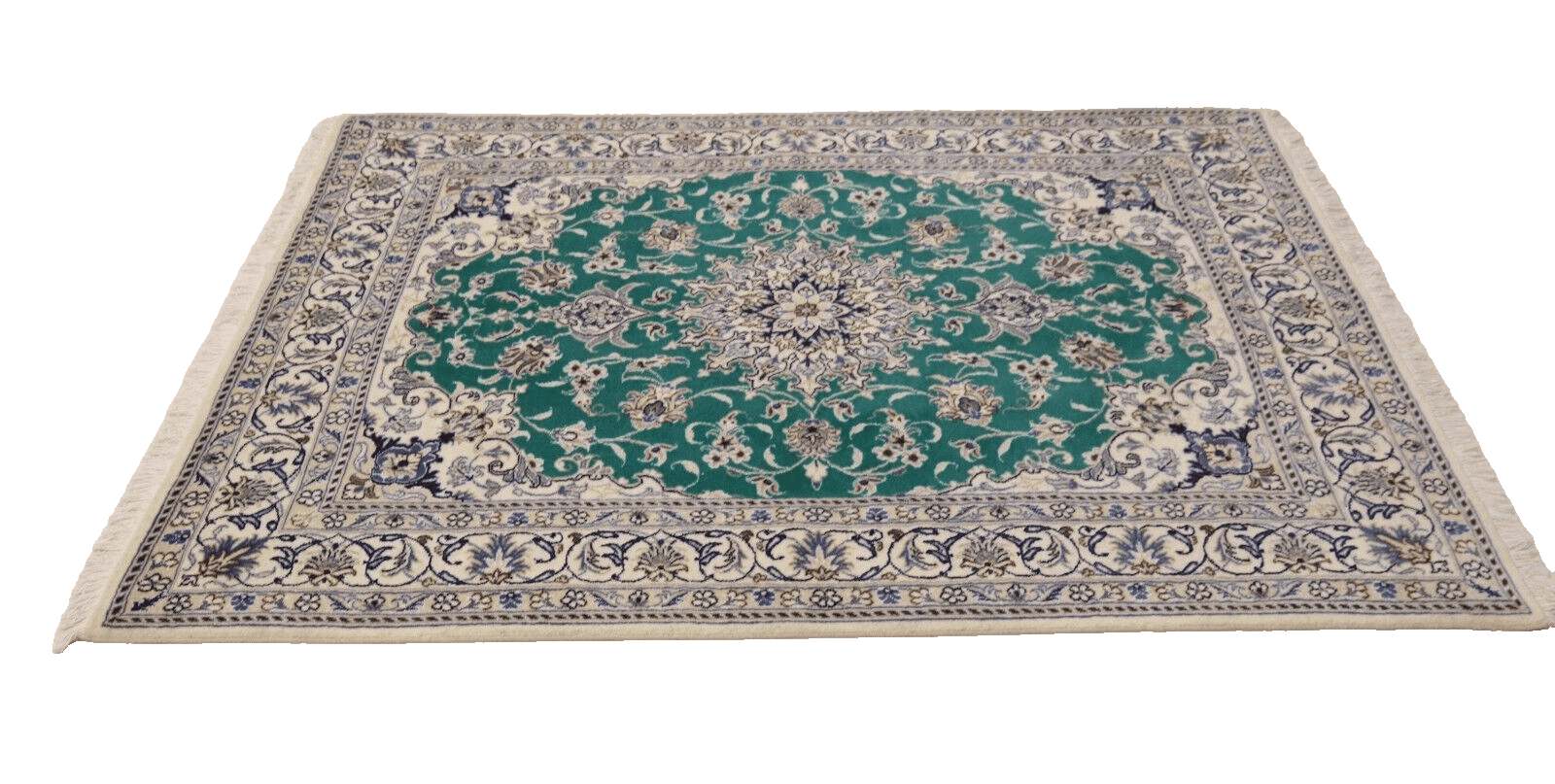 Wunderschöner Orientteppich super Nain 200x150 cm – 300.000 Knoten/m² – 90% Schurwolle, 10% Seide – Handgeknüpft – Perserteppich