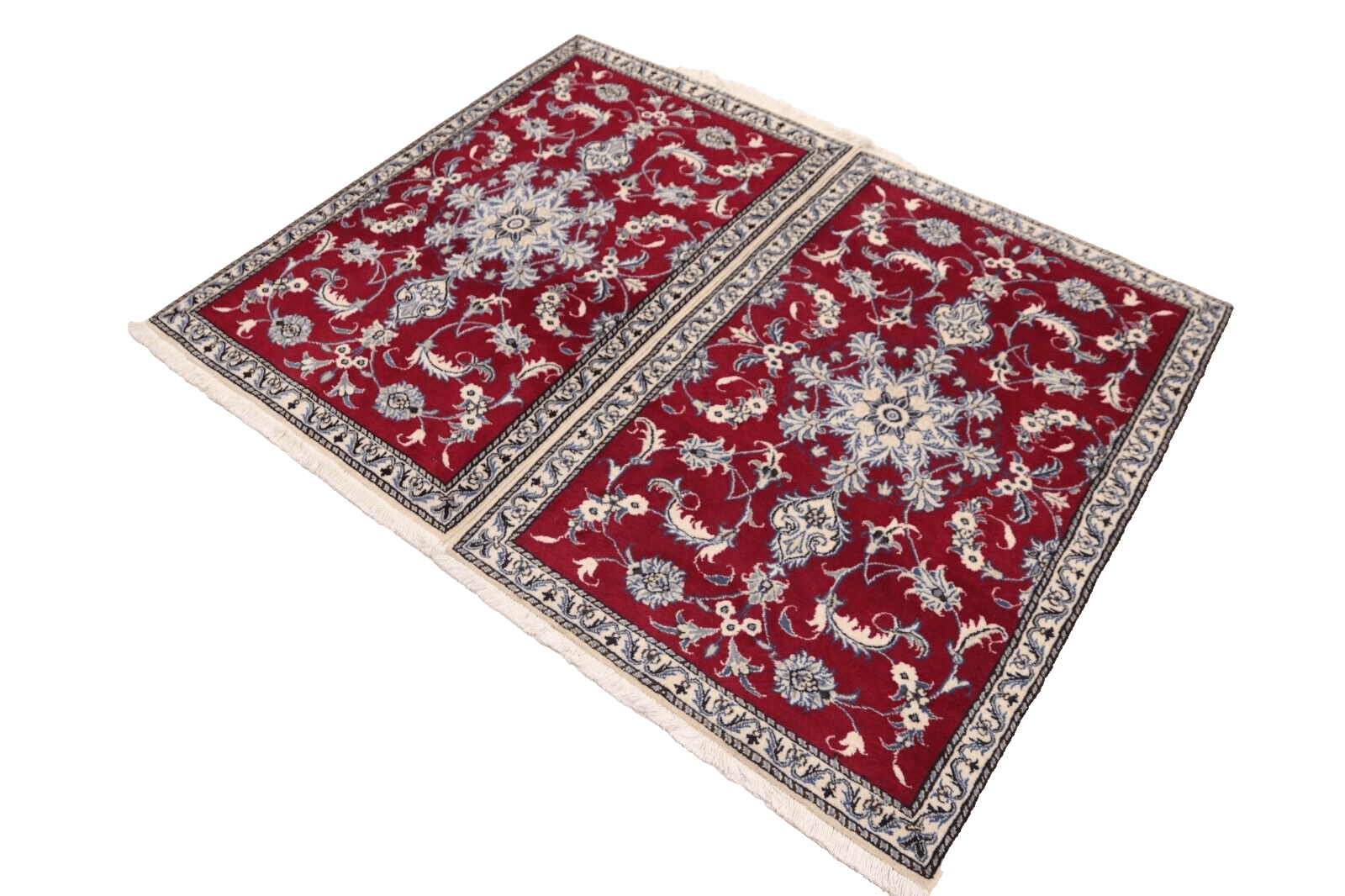 Perserteppich 137 x 90 cm, ca. 300000 Knoten/m², 90% Schurwolle & 10% Seide, Bettumrandung in Blau, Top Qualität, neu, handgeknüpft