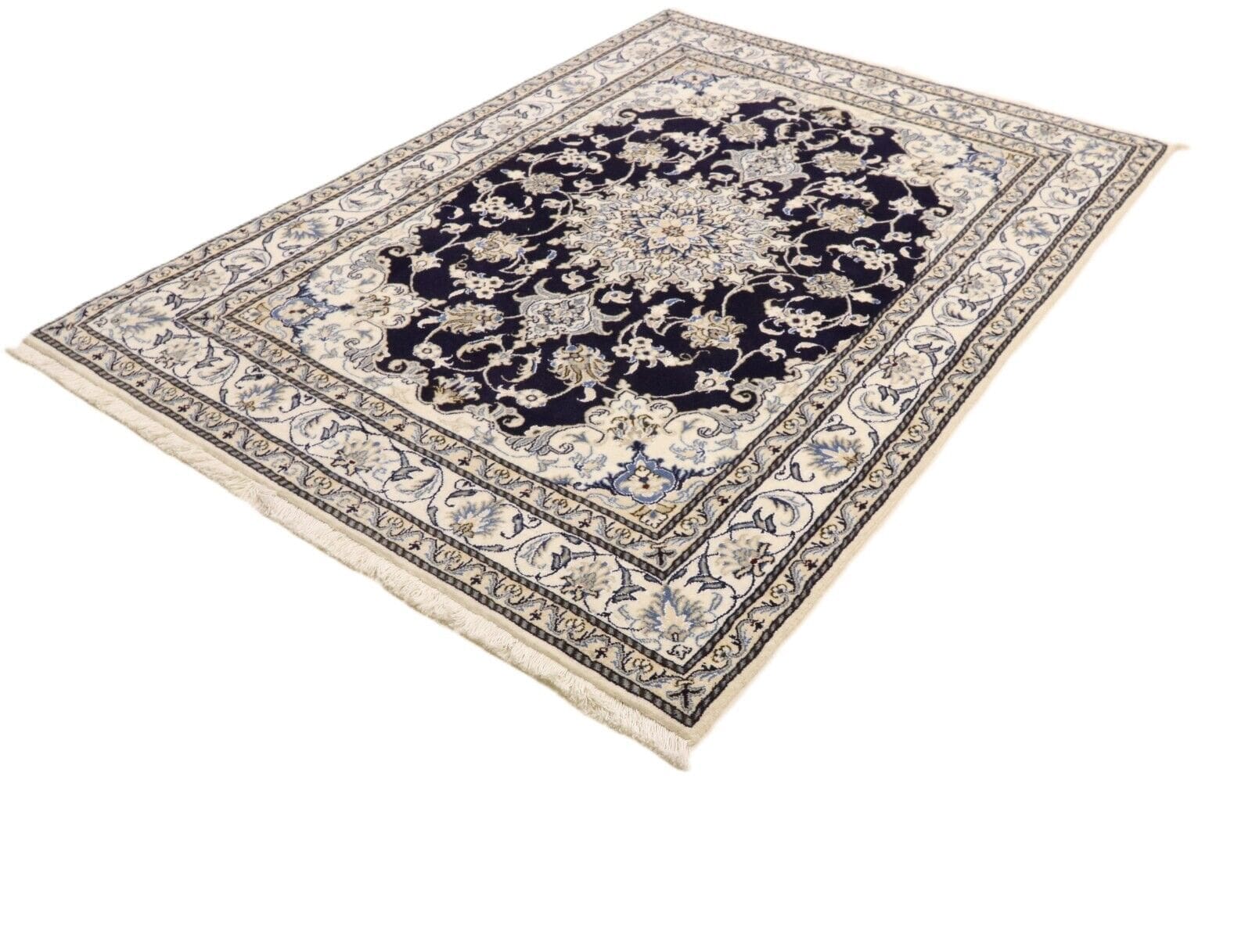 Wunderschöner Orientteppich super Nain 207 x 147 cm – 300.000 Knoten/m², 90% Schurwolle, 10% Seide, Handgeknüpft, Perserteppich