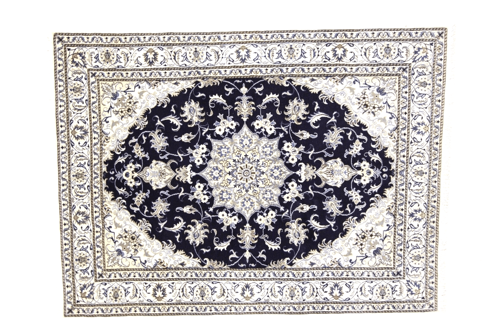 Orientteppich Super Nain 228 x 170 cm, ca. 300000 Knoten/m², 90% Schurwolle, 10% Seide, handgeknüpft, Perserteppich