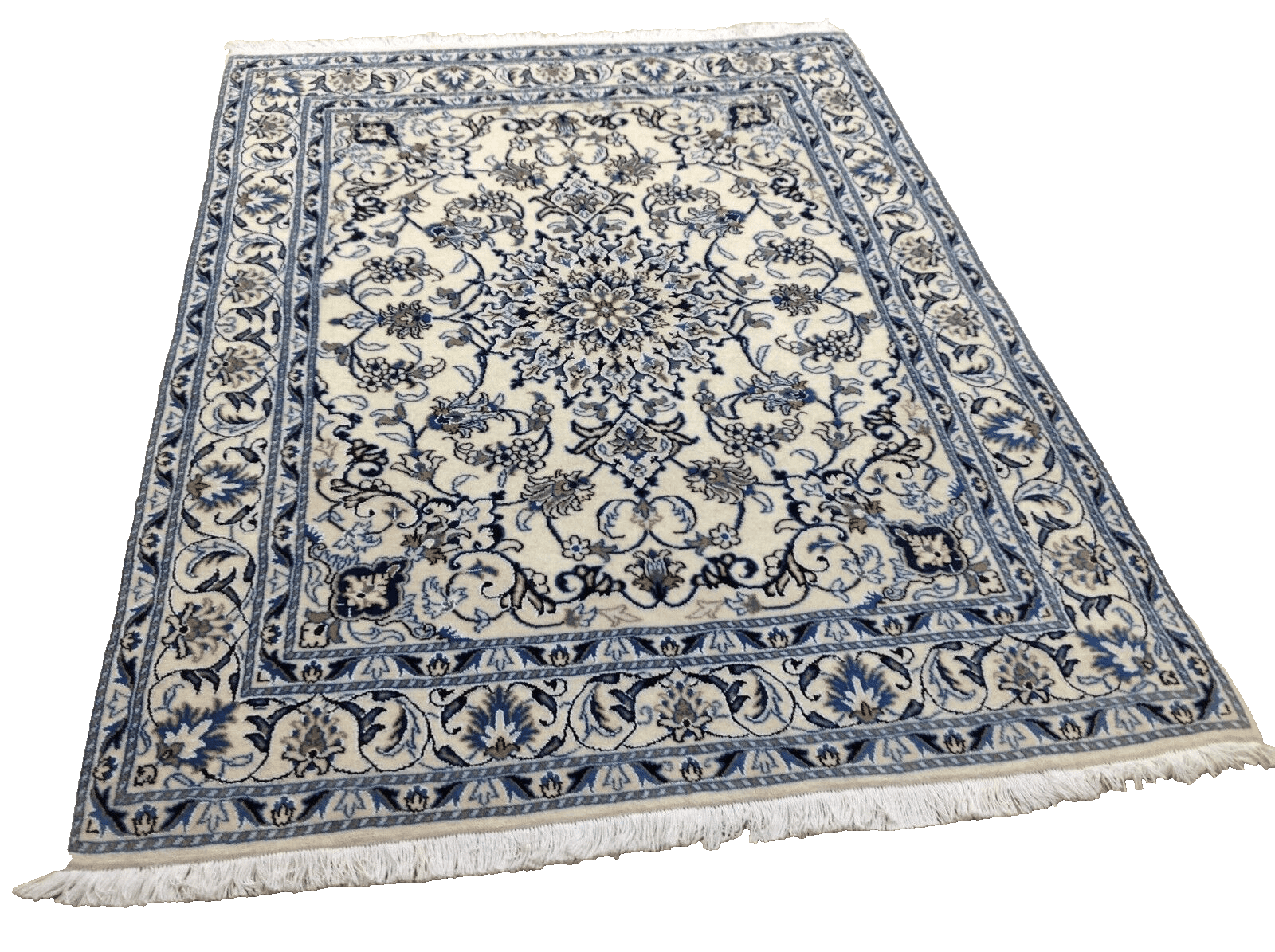 Wunderschöner Perserteppich Nain 203 x 150 cm – ca. 300.000 Knoten/m² – 90% Schurwolle (10% Seide) – handgeknüpft