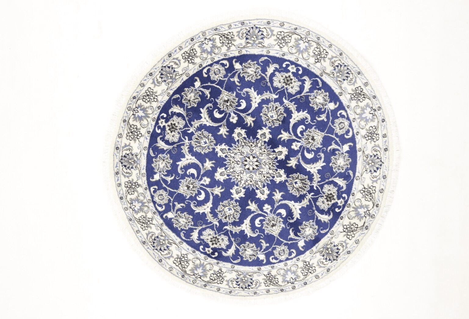 Runder Orientteppich super Nain 150x150 cm, ca. 300.000 Knoten/m², aus 90% Schurwolle und 10% Seide, handgeknüpft, Perserteppich