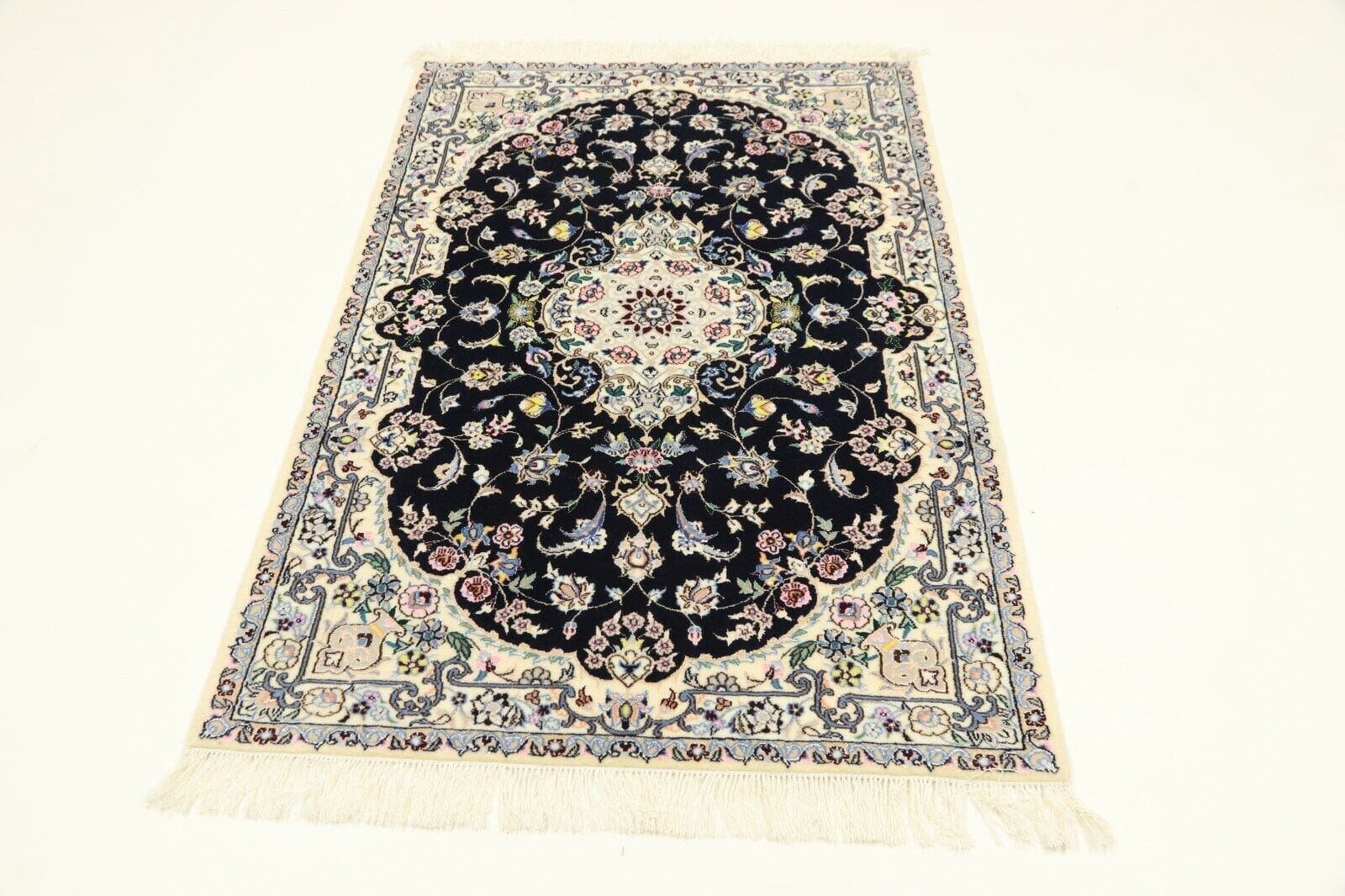 Wunderschöner Perserteppich Super Nain 6 La - 135 x 90 cm, 1000 Knoten/m², 80% Korkwolle & 20% Naturseide, Handgeknüpft