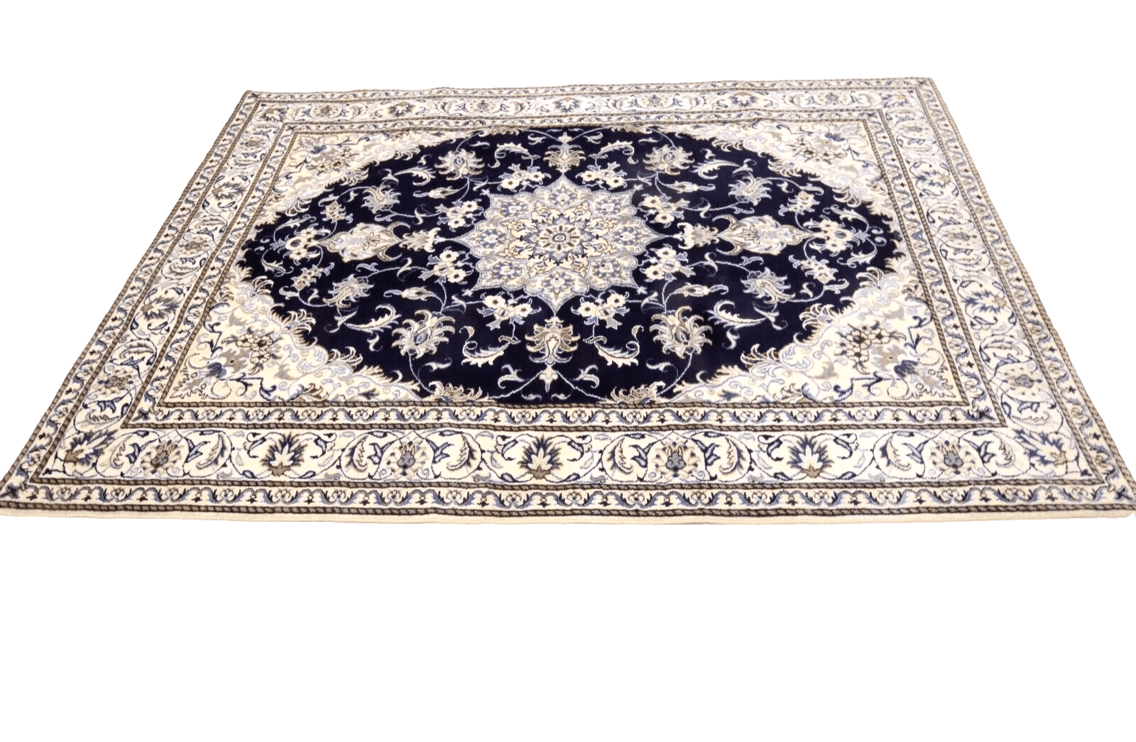 Orientteppich Super Nain 228 x 170 cm, ca. 300000 Knoten/m², 90% Schurwolle, 10% Seide, handgeknüpft, Perserteppich