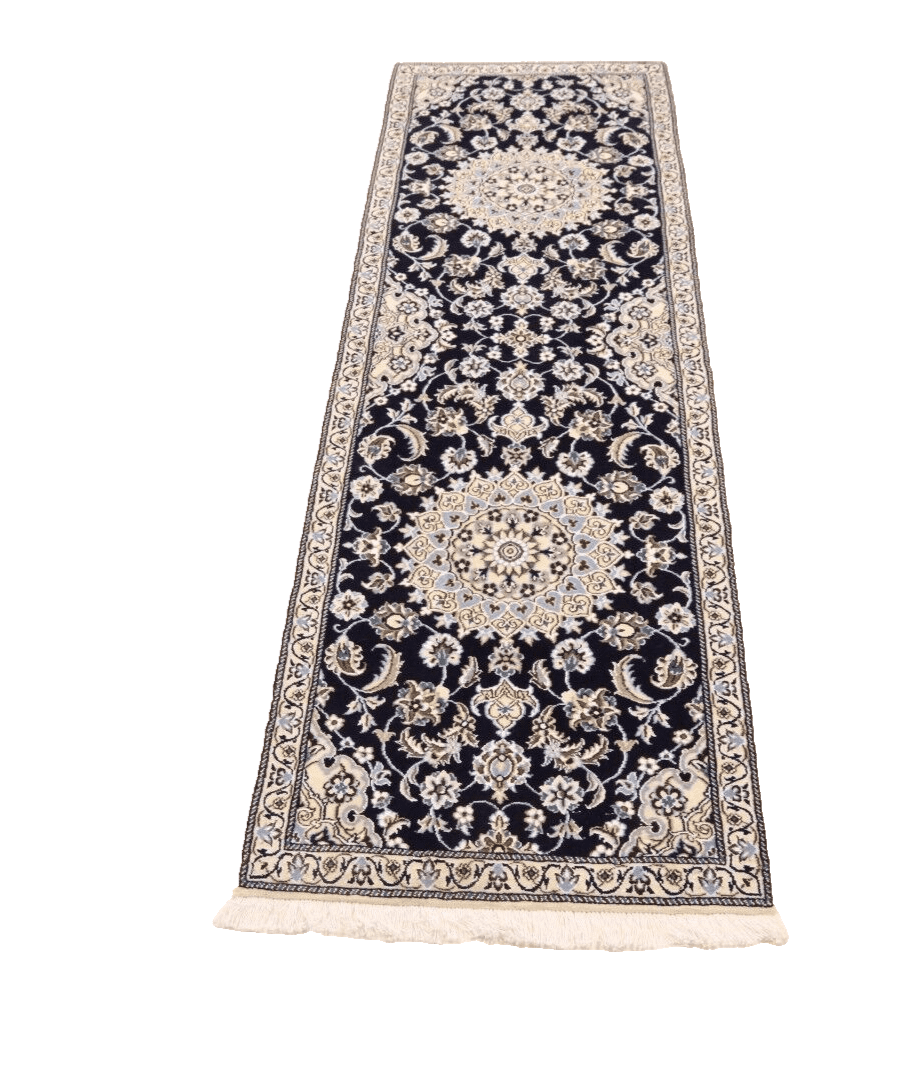 Wunderschöner Perserteppich Nain 9 La (195 x 62 cm) – ca. 500.000 Knoten/m², 80% Schurwolle & 20% Seide, handgeknüpft Läufer