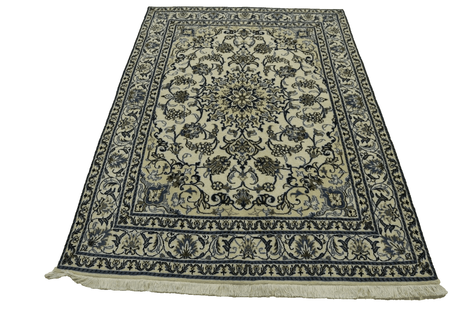 Wunderschöner Orientteppich Nain mit Seide 197 x 149 cm, 300.000 Knoten/m², 90% Schurwolle & 10% Seide, handgeknüpft, Perserteppich