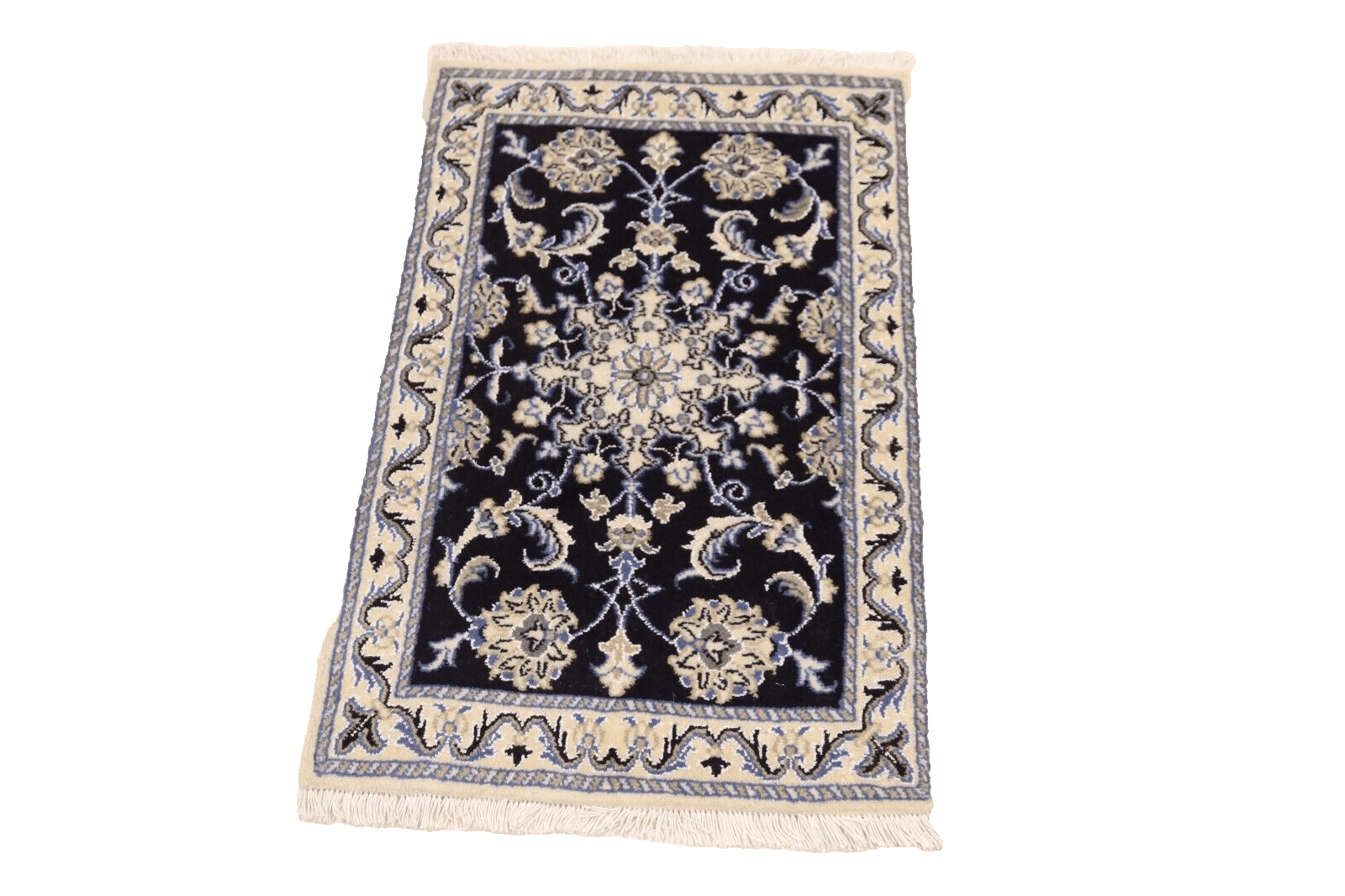 Orientteppich 90 x 60 cm - 300.000 Knoten/m² - Super Nain mit 90% Schurwolle und 10% Seide, handgeknüpft, Perserteppich