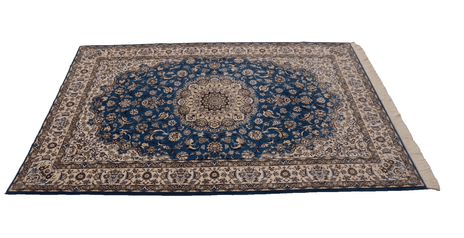 Wunderschöner Perserteppich 228 x 151 cm, ca. 1000 Knoten/m², 80% Korkwolle & 20% Naturseide, sehr fein, handgeknüpft