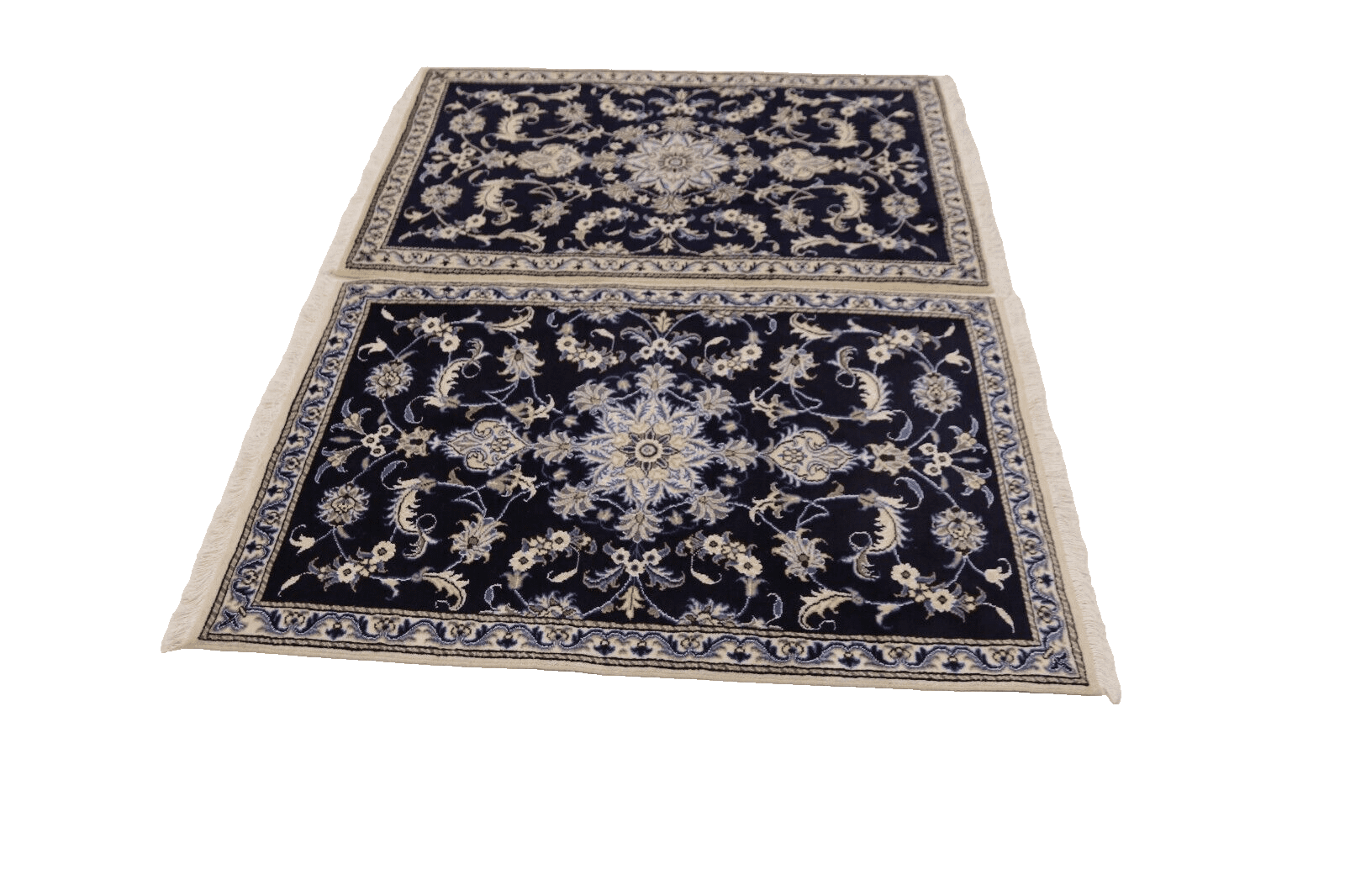Perserteppich 135x90 cm, ca. 300000 Knoten/m², 90% Schurwolle, 10% Seide, Bettumrandung in Blau, Top Qualität, handgeknüpft