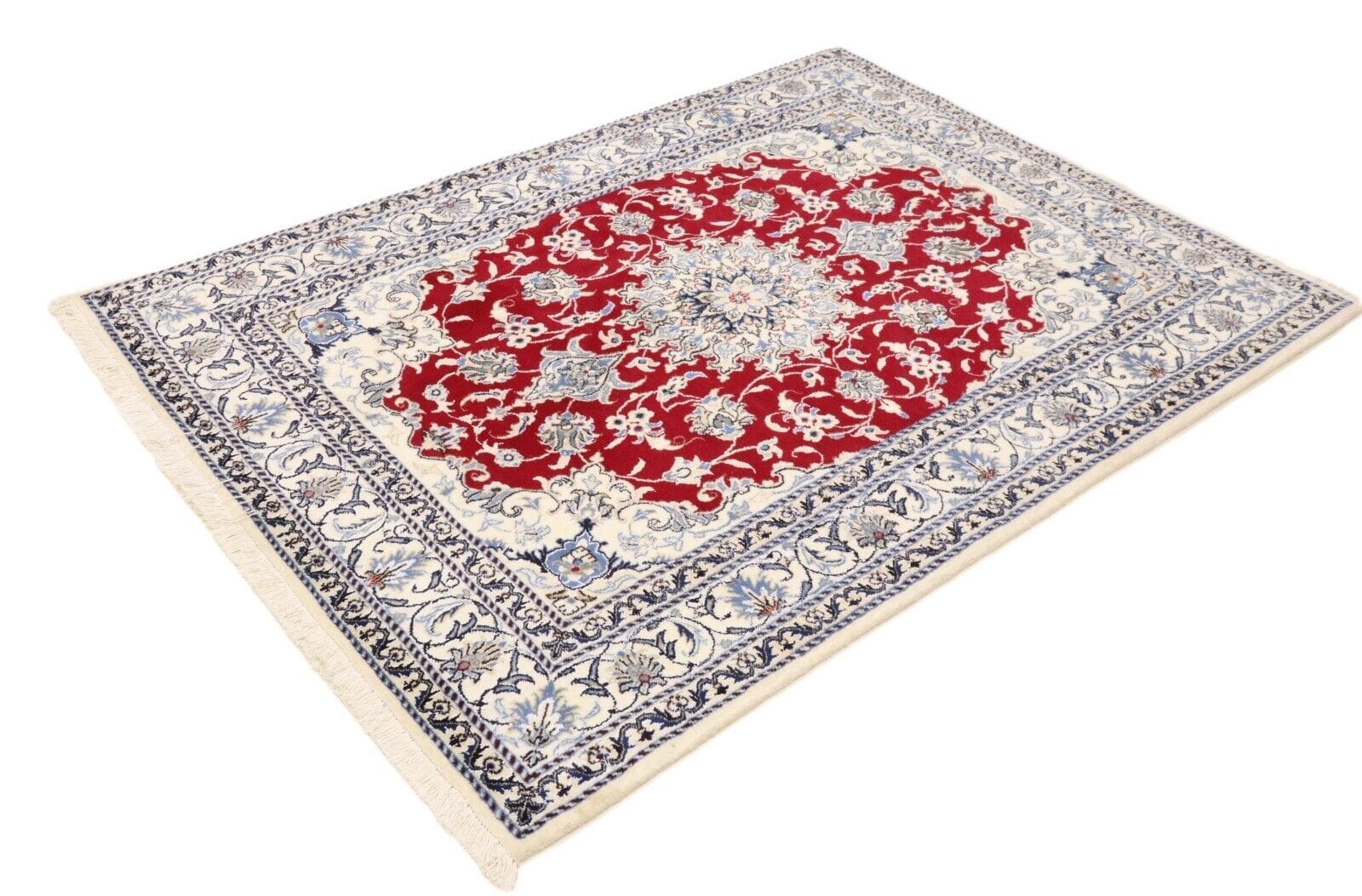 Wunderschöner Orientteppich super Nain 202x148 cm - 300.000 Knoten/m² - 90% Schurwolle & 10% Seide - Handgeknüpft - Perserteppich