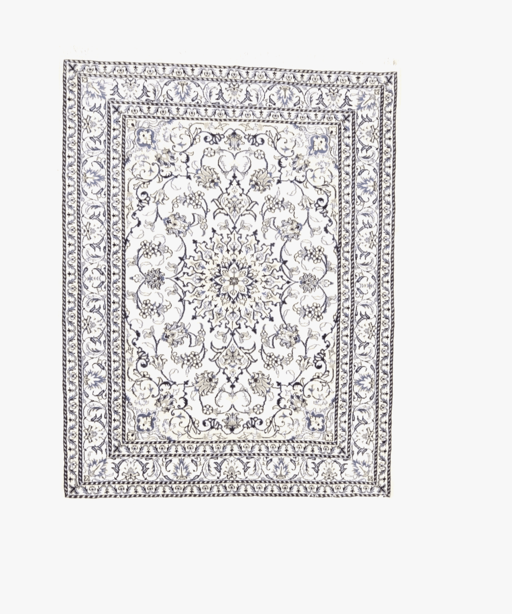 Runder Orientteppich Super Nain 193 x 150 cm, ca. 300.000 Knoten/m², 90% Schurwolle, 10% Seide, sehr gut, handgeknüpft, Perserteppich