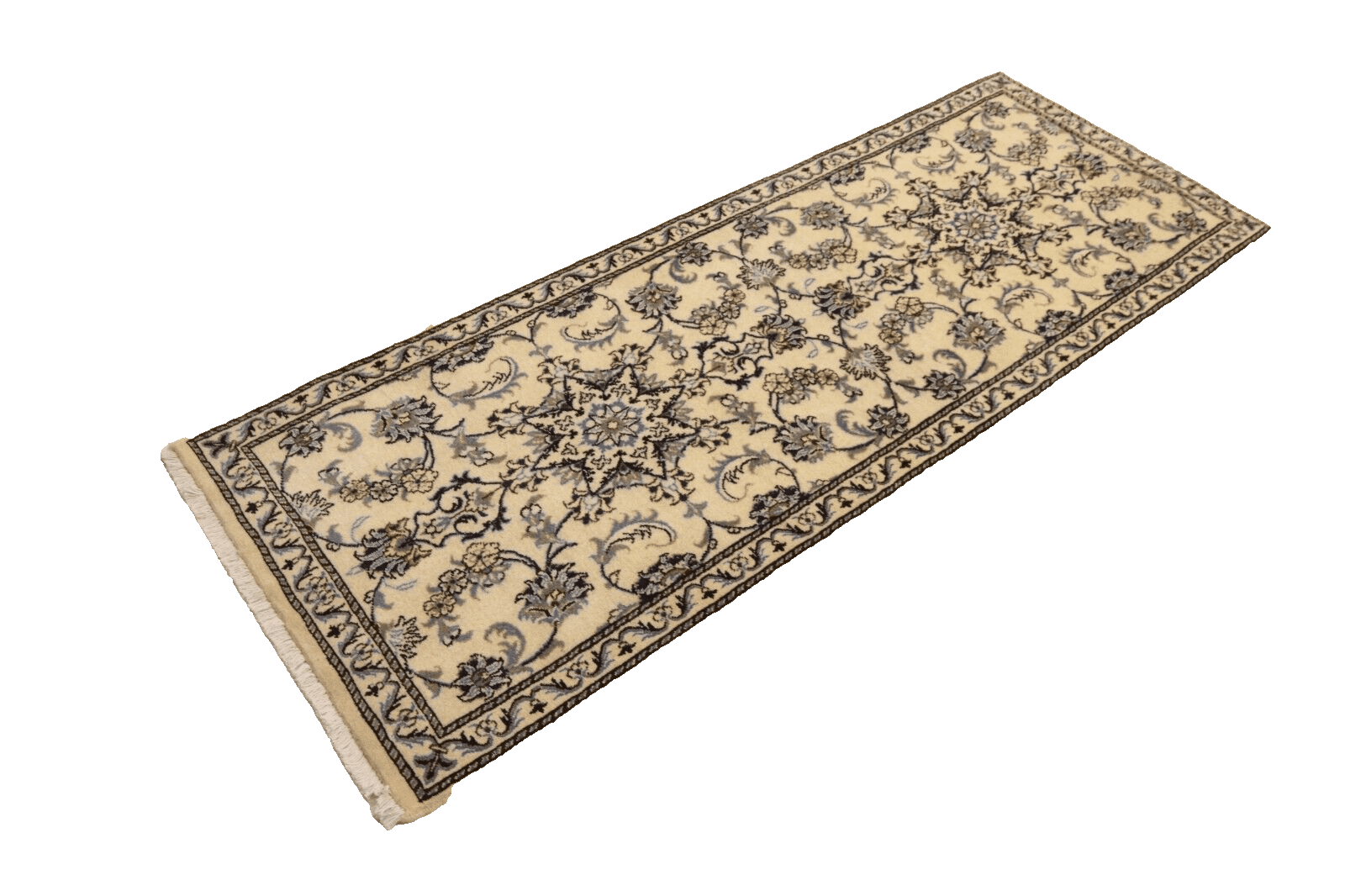 Wunderschöner Orientteppich Super Nain mit Seide 200 x 76 cm – 300.000 Knoten/m² – Handgeknüpft – Perserteppich