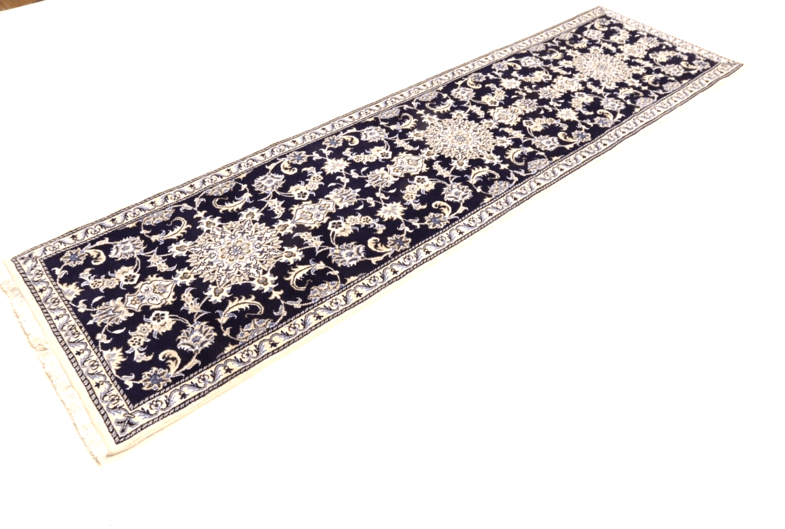 Wunderschöner Orientteppich Super Nain 280 x 77 cm – 300.000 Knoten/m², 90% Schurwolle & 10% Seide, handgeknüpft, Perserteppich Läufer