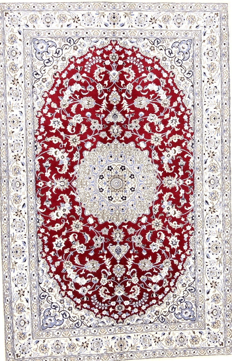Wunderschöner Orientteppich super Nain 9la 240x158 cm – 500.000 Knoten/m² – 90% Schurwolle, 10% Seide – Neu, handgeknüpft, Perserteppich