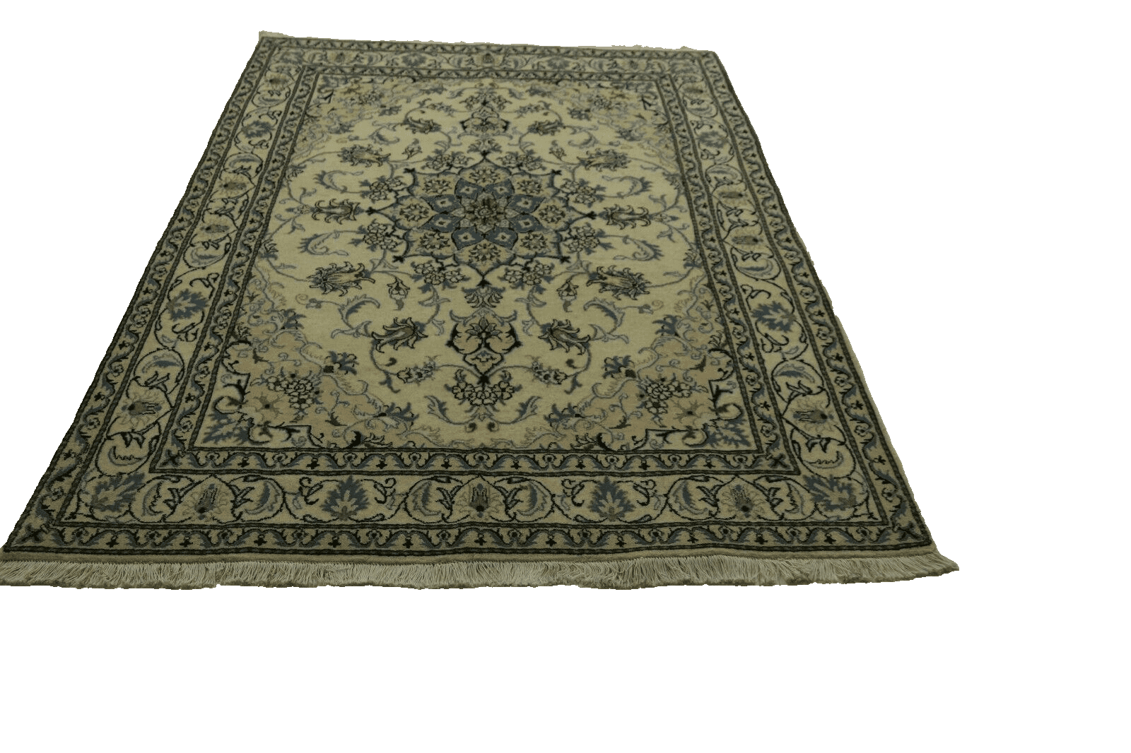 Wunderschöner Orientteppich Super Nain mit Seide – 228 x 166 cm, ca. 300.000 Knoten/m², 90% Schurwolle, 10% Seide, handgeknüpft, Perserteppich