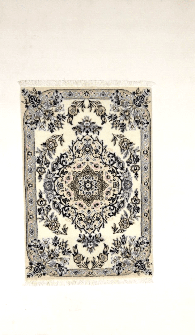 Wunderschöner Orientteppich Super Nain 9 La (90 x 60 cm) - ca. 500.000 Knoten/m², 90% Schurwolle, 10% Seide, handgeknüpft, Perserteppich