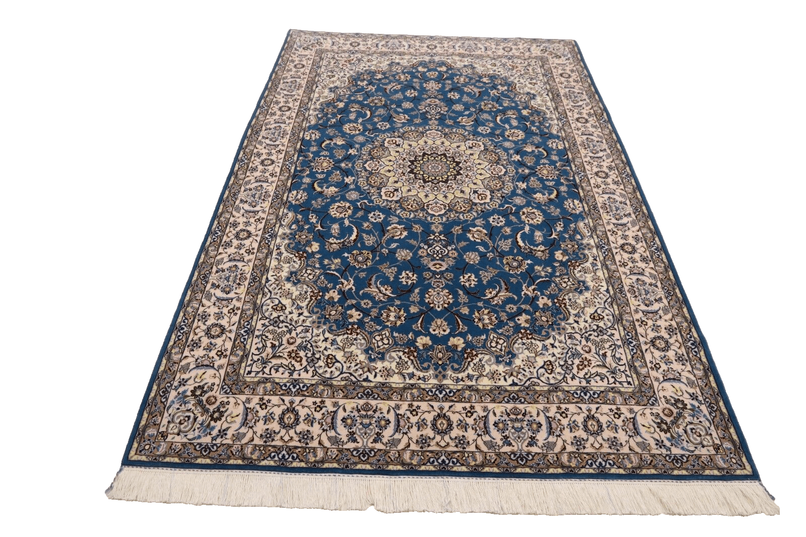 Wunderschöner Perserteppich 228 x 151 cm, ca. 1000 Knoten/m², 80% Korkwolle & 20% Naturseide, sehr fein, handgeknüpft