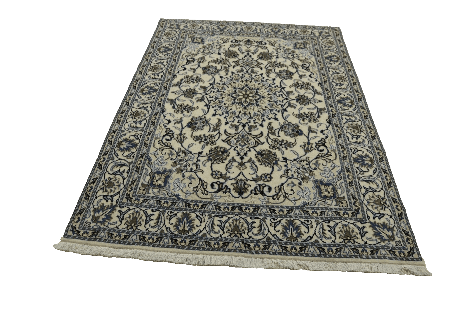 Orientteppich super Nain 196 x 145 CM, ca. 300.000 Knoten/m², 90% Schurwolle & 10% Seide, Top Neu, handgeknüpft, Perserteppich