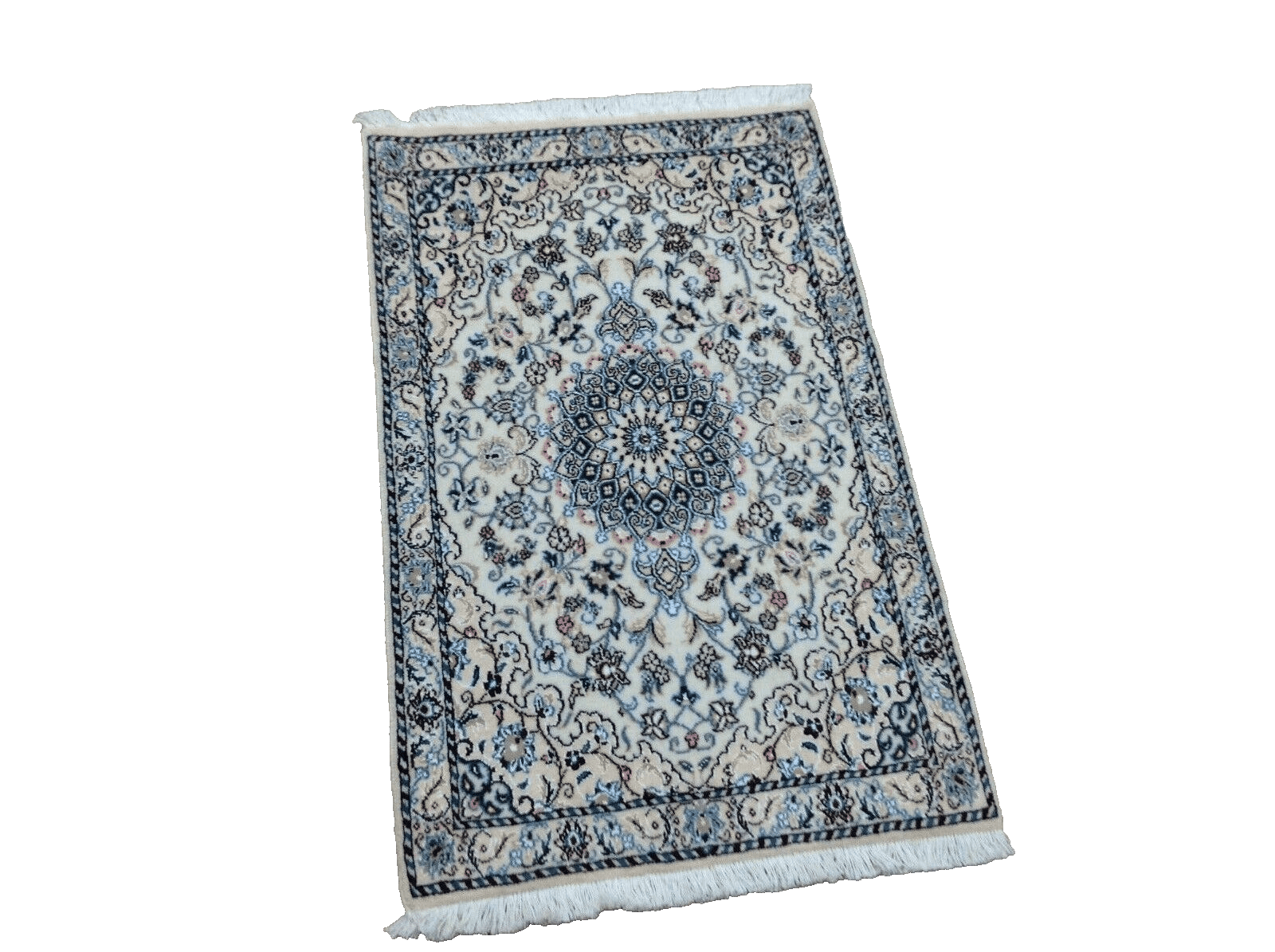 Wunderschöner Perserteppich Nain 9La (90 x 60 cm) – 500.000 Knoten/m², 80% Schurwolle, 20% Seide, handgeknüpft