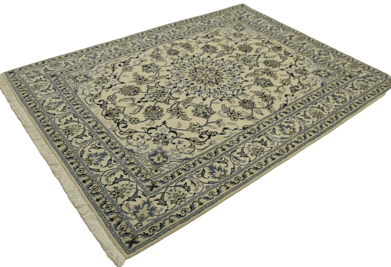 Orientteppich Super Nain 200 x 145 cm, ca. 300.000 Knoten/m², 90% Schurwolle & 10% Seide, sehr gut, handgeknüpft, Perserteppich
